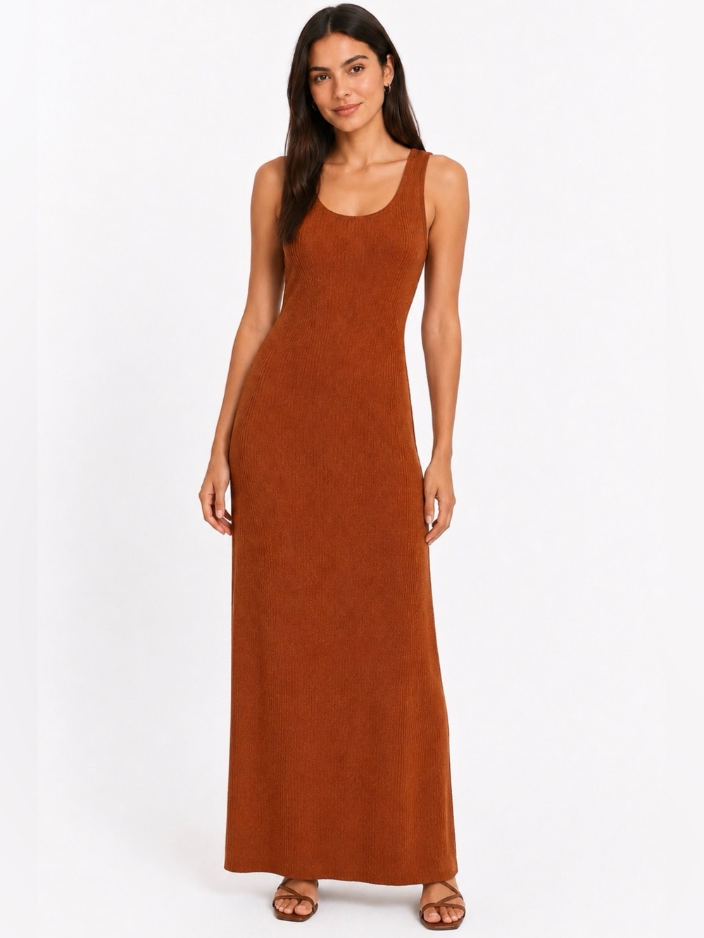 Freshman 1996 Ribbed Twist Back Maxi Dress / Burnt Orange